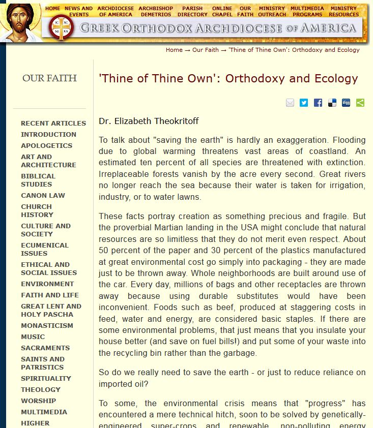 article 'Thine of Thine Own': Orthodoxy and Ecology Here