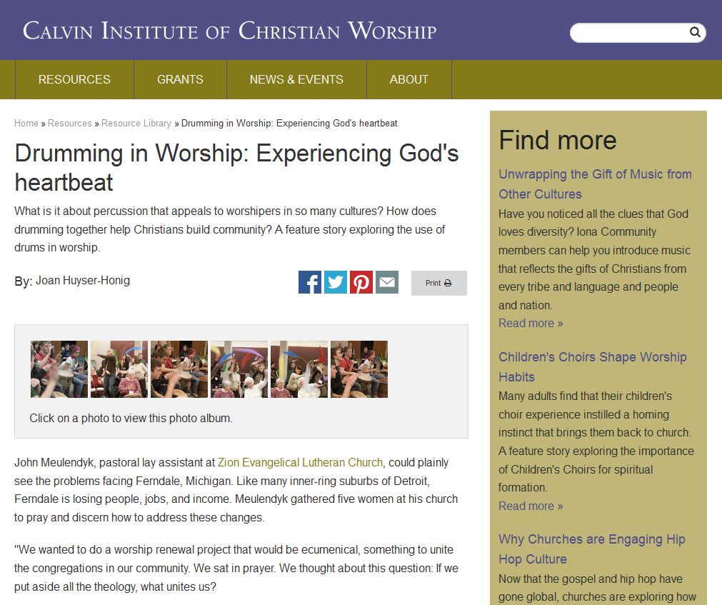 article Drumming in Worship: Experiencing God's Heartbeat Here